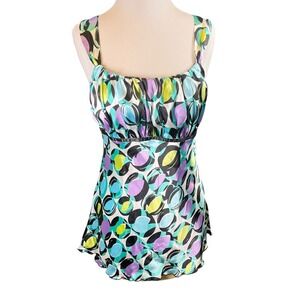 B Wear Mod Circle Print Empire Waist Y2K Sleeveless Top Black Bow Back‎ L